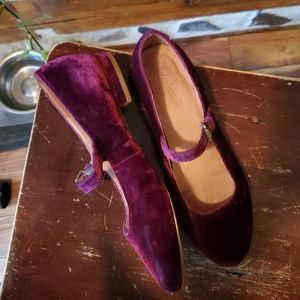 Madewell wine red velvet Mary Jane shoes